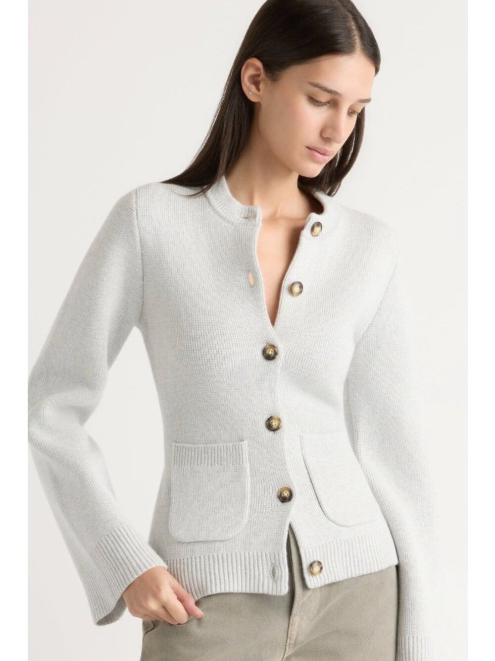 Modern Citizen Eames Organic Cotton Wool Gray Flare Sleeve Cardigan Modest L - Picture 2 of 13